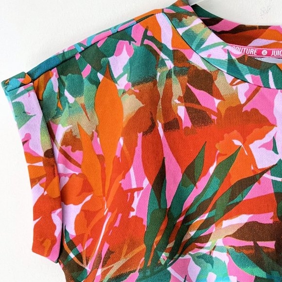 NEW! JUICY COUTURE Tropical Palm Print French Terry Roll Cuff Crop Top, Size S - Picture 9 of 12